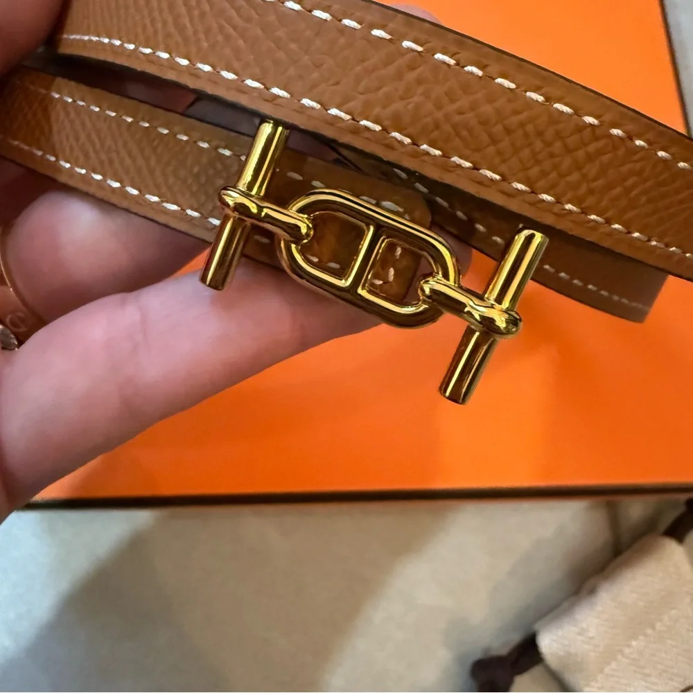 Hermes Reversible Calfskin Leather Strap Belt 13mm with Ancre Buckle in Gold - Picture 3 of 6